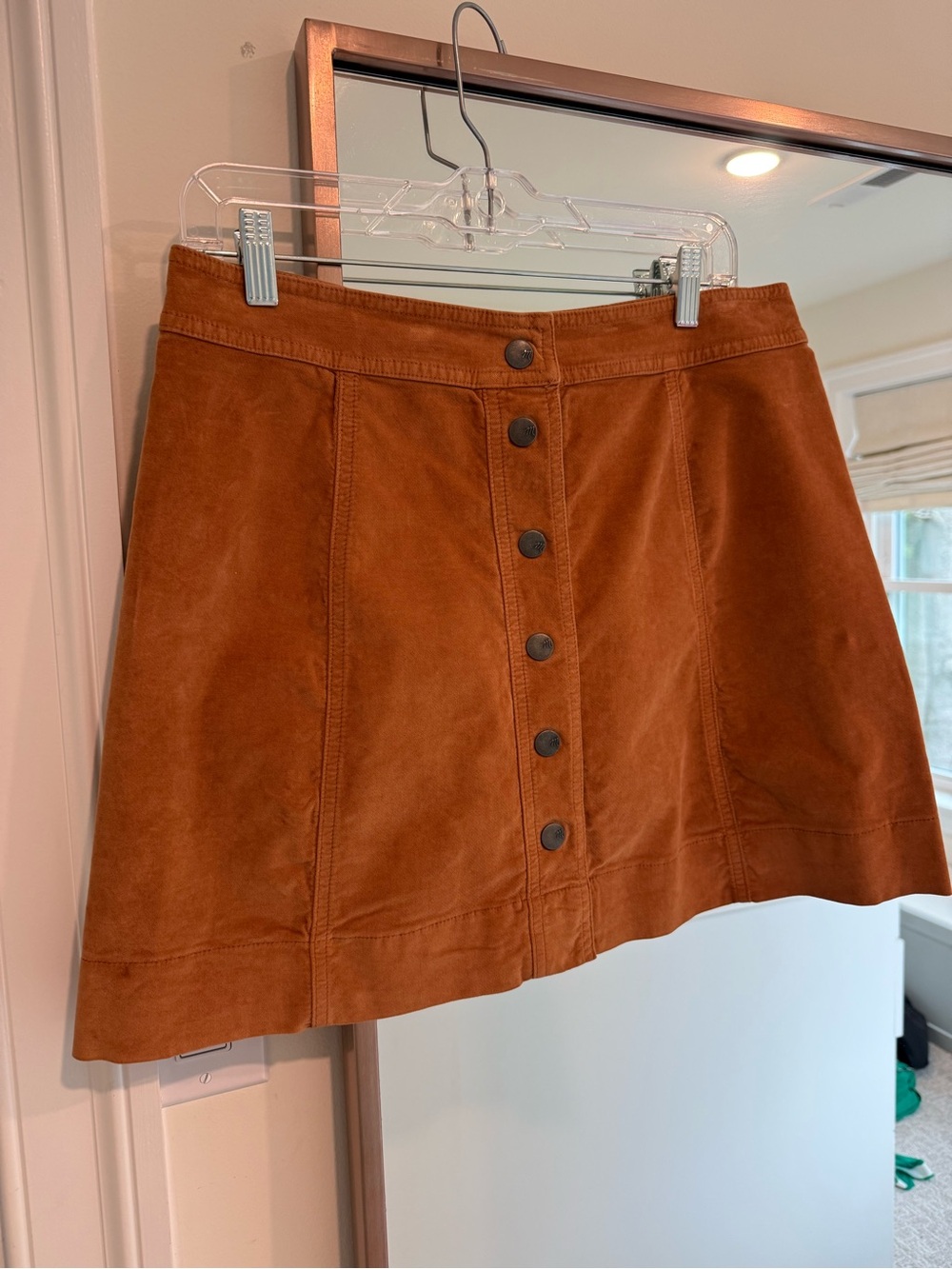 Madewell Button-Front Faux Suede A-Line Mini Skirt - Rust Brown